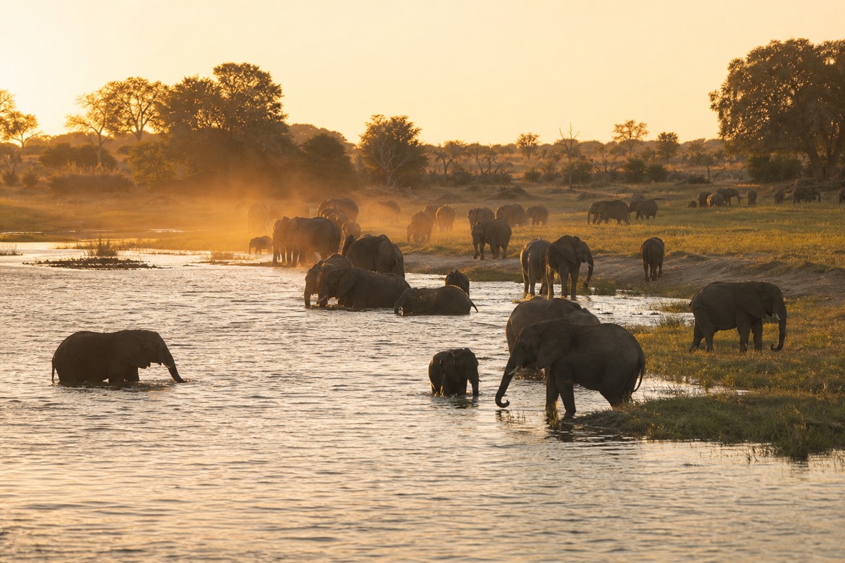 Elephants on the Chobe riverfront in northern Botswana