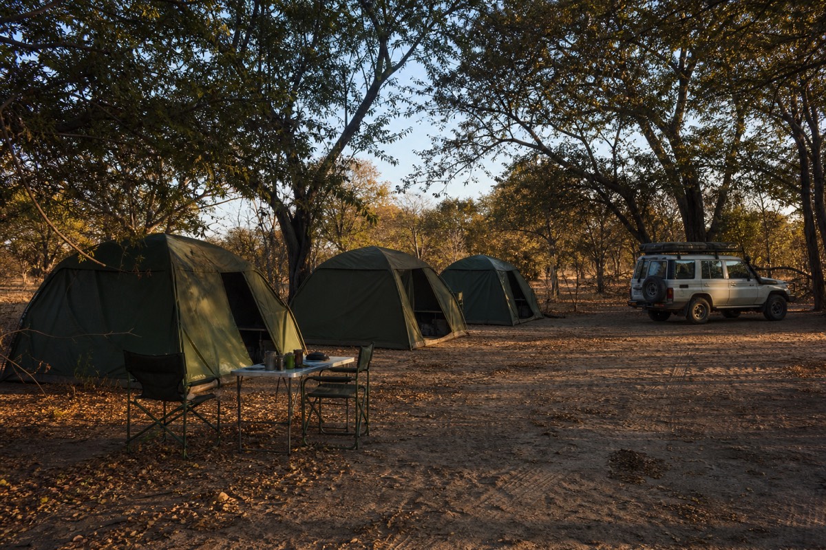 A mobile tented camp pitched for a few nights in the bush